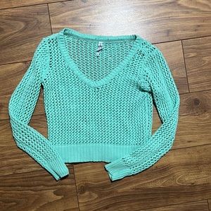 Aeropostale Mint Crochet Knit Deep V-Neck Sweater
